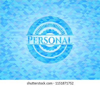 Personal realistic sky blue emblem. Mosaic background