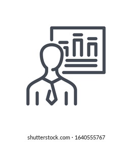 Personal report and analytics line icon. Business person with statistics vector outline sign.