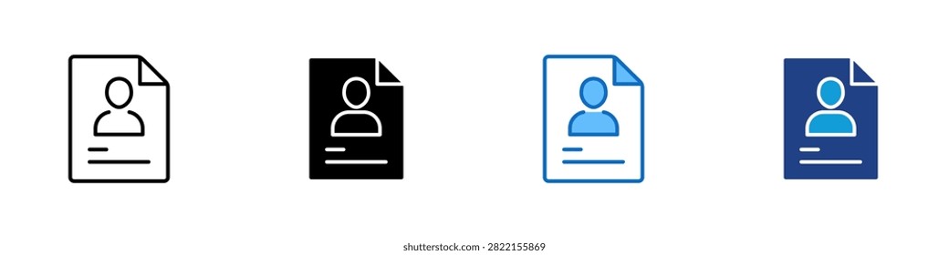 Personal Resume Document Multiple Style Icon Design Vector - Document with person profile representing personal resume record, identity file, and professional background documentation for HR use