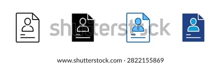 Personal Resume Document Multiple Style Icon Design Vector - Document with person profile representing personal resume record, identity file, and professional background documentation for HR use