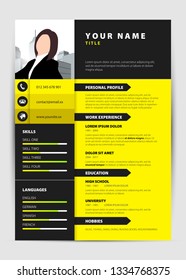 Personal Resume. Modern template in yellow style. Vector illustration