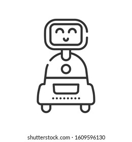 Personal robot black line icon. Cute smiling robot. Innovation in technology. Sign for web page, app. UI UX GUI design element. Editable stroke.