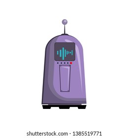 Personal robot cartoon illustration. Violet gadget with antenna and diagram on screen. Robotics concept. Vector illustration can be used for topics like robotic science, engineering, automation