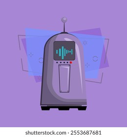 Personal robot cartoon illustration. Violet gadget with antenna and diagram on screen. Robotics concept. Vector illustration can be used for topics like robotic science, engineering, automation