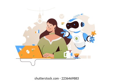 Personal robot for people assistance vector illustration. Artificial intelligence and future technology flat style concept