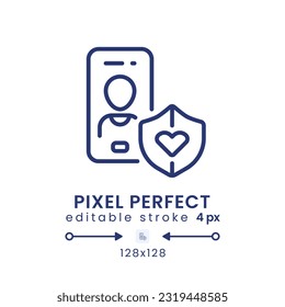 Personal Safety app linear desktop icon. Prevent violence. Private security. Pixel perfect 128x128, outline 4px. GUI, UX design. Isolated user interface element for website. Editable stroke