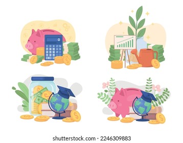 Personal savings flat concept vector illustration set. Family budget. Editable 2D cartoon elements on white for web design. Financial goal creative idea pack for website, mobile, presentation