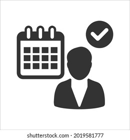 Personal, horario, cita, fecha, icono de reunión. Gráficos vectoriales negros.