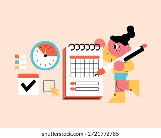 Personal Schedule Planning and Task Management Illustration with Calendar, Checklist and Time Management Concept in Flat Design Style - Powered by Shutterstock - Get 15% off with code: PIKWIZARD15