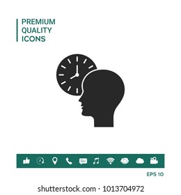 Personal schedule, time management, person with watch icon