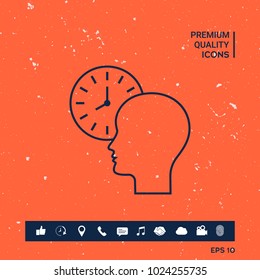 Personal schedule, time management, person with watch - line icon