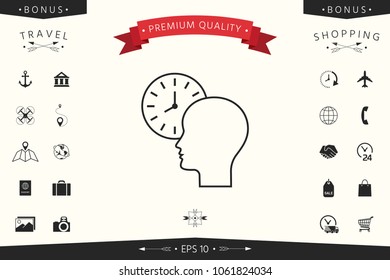 Personal schedule, time management, person with watch - line icon