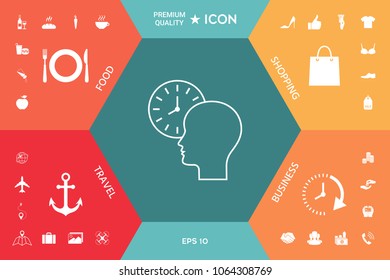Personal schedule, time management, person with watch - line icon