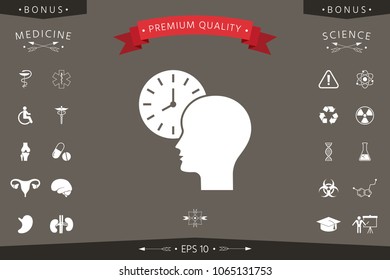 Personal schedule, time management, person with watch icon