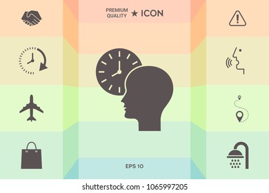 Personal schedule, time management, person with watch icon
