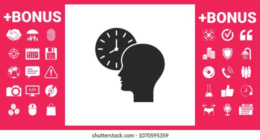 Personal schedule, time management, person with watch icon