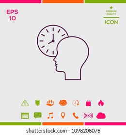 Personal schedule, time management, person with watch - line icon
