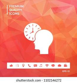 Personal schedule, time management, person with watch icon