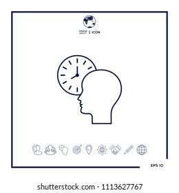 Personal schedule, time management, person with watch - line icon