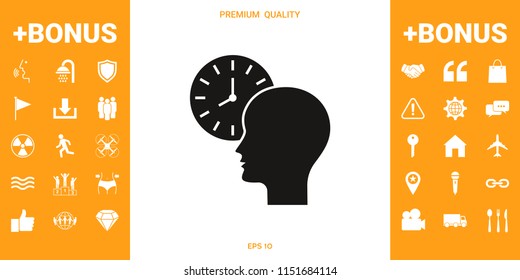 Personal schedule, time management, person with watch icon