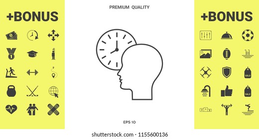 Personal schedule, time management, person with watch - line icon