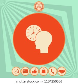 Personal schedule, time management, person with watch icon