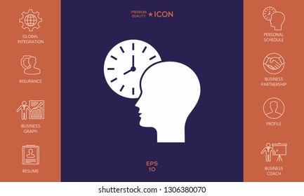 Personal schedule, time management, person with watch icon. Graphic elements for your design