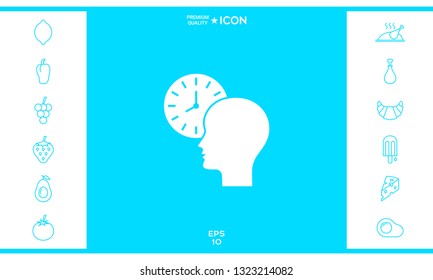 Personal schedule, time management, person with watch icon. Graphic elements for your design