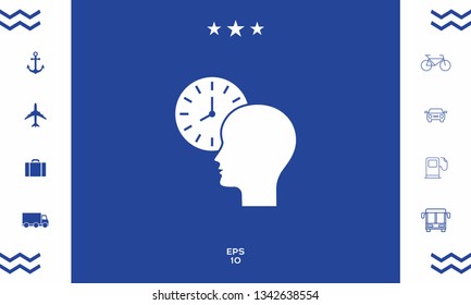 Personal schedule, time management, person with watch icon. Graphic elements for your design