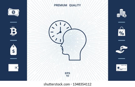 Personal schedule, time management, person with watch - line icon. Graphic elements for your design