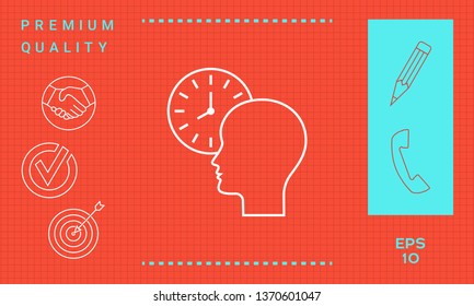 Personal schedule, time management, person with watch - line icon. Graphic elements for your design