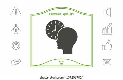 Personal schedule, time management, person with watch icon. Graphic elements for your design