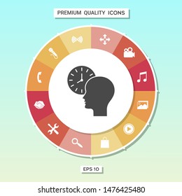 Personal schedule, time management, person with watch icon. Graphic elements for your design