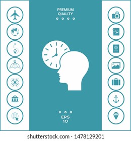 Personal schedule, time management, person with watch icon. Graphic elements for your design