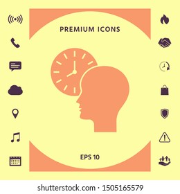 Personal schedule, time management, person with watch icon. Graphic elements for your design