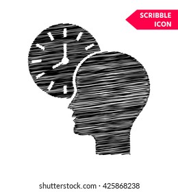 Personal schedule, time management, person with watch - Scribble icon for you design.