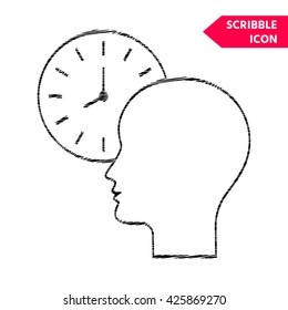Personal schedule, time management, person with watch - Scribble icon for you design.