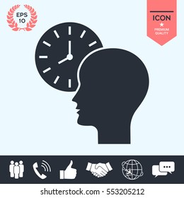 Personal schedule, time management, person with watch icon