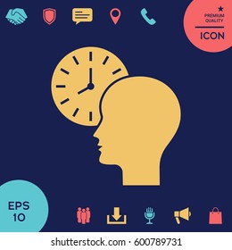Personal schedule, time management, person with watch icon