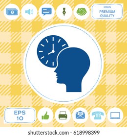 Personal schedule, time management, person with watch icon