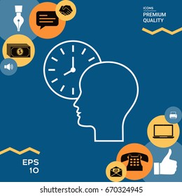 Personal schedule, time management, person with watch - line icon