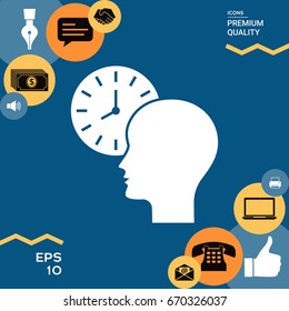 Personal schedule, time management, person with watch icon