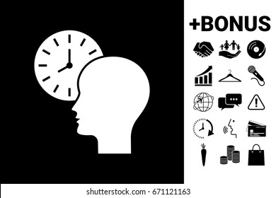 Personal schedule, time management, person with watch icon
