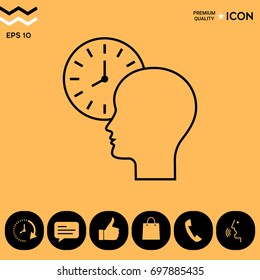 Personal schedule, time management, person with watch - line icon