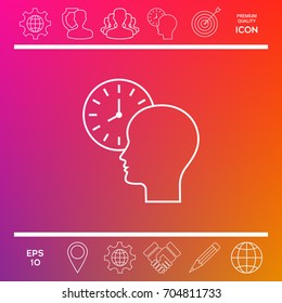 Personal schedule, time management, person with watch - line icon