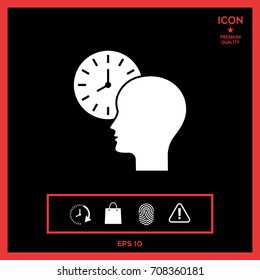 Personal schedule, time management, person with watch icon