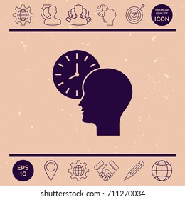 Personal schedule, time management, person with watch icon