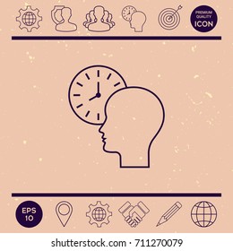 Personal schedule, time management, person with watch - line icon