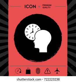 Personal schedule, time management, person with watch icon