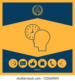 Personal schedule, time management, person with watch - line icon